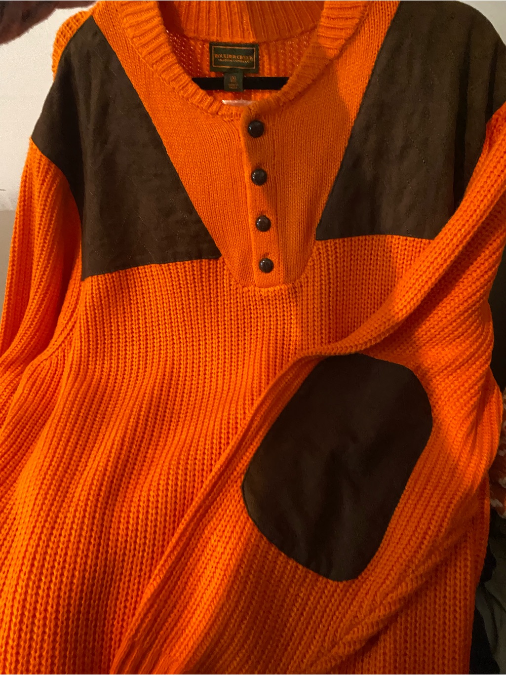 Boulder Creek Bright Orange Henley Knit Sweater